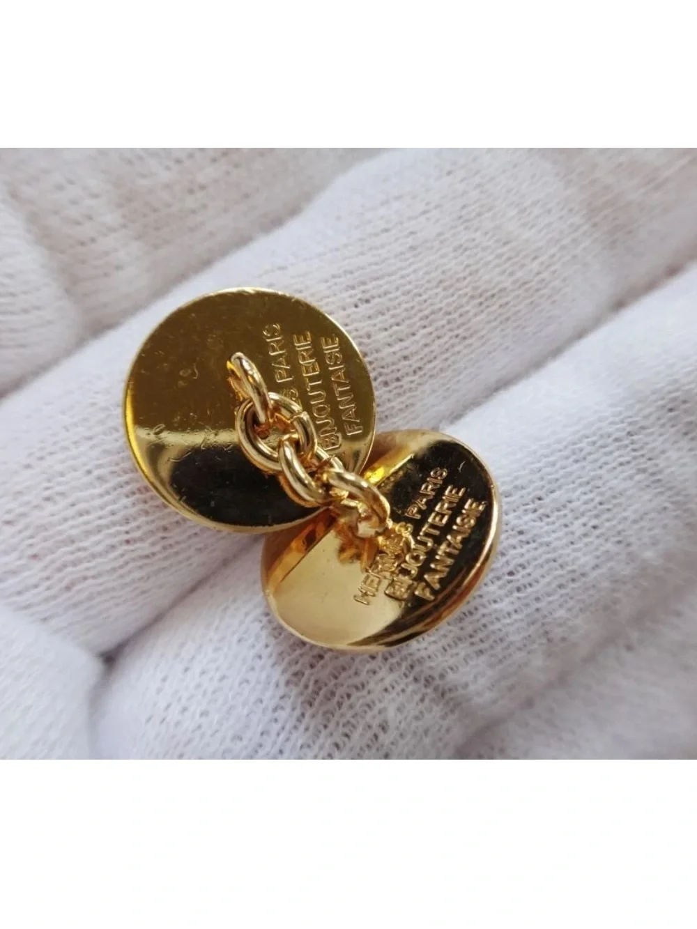 Hermès Serie Cufflink Button Gold Plated Round Logo